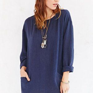 Ecote Cocoon Dress Blue Linen Pockets Large